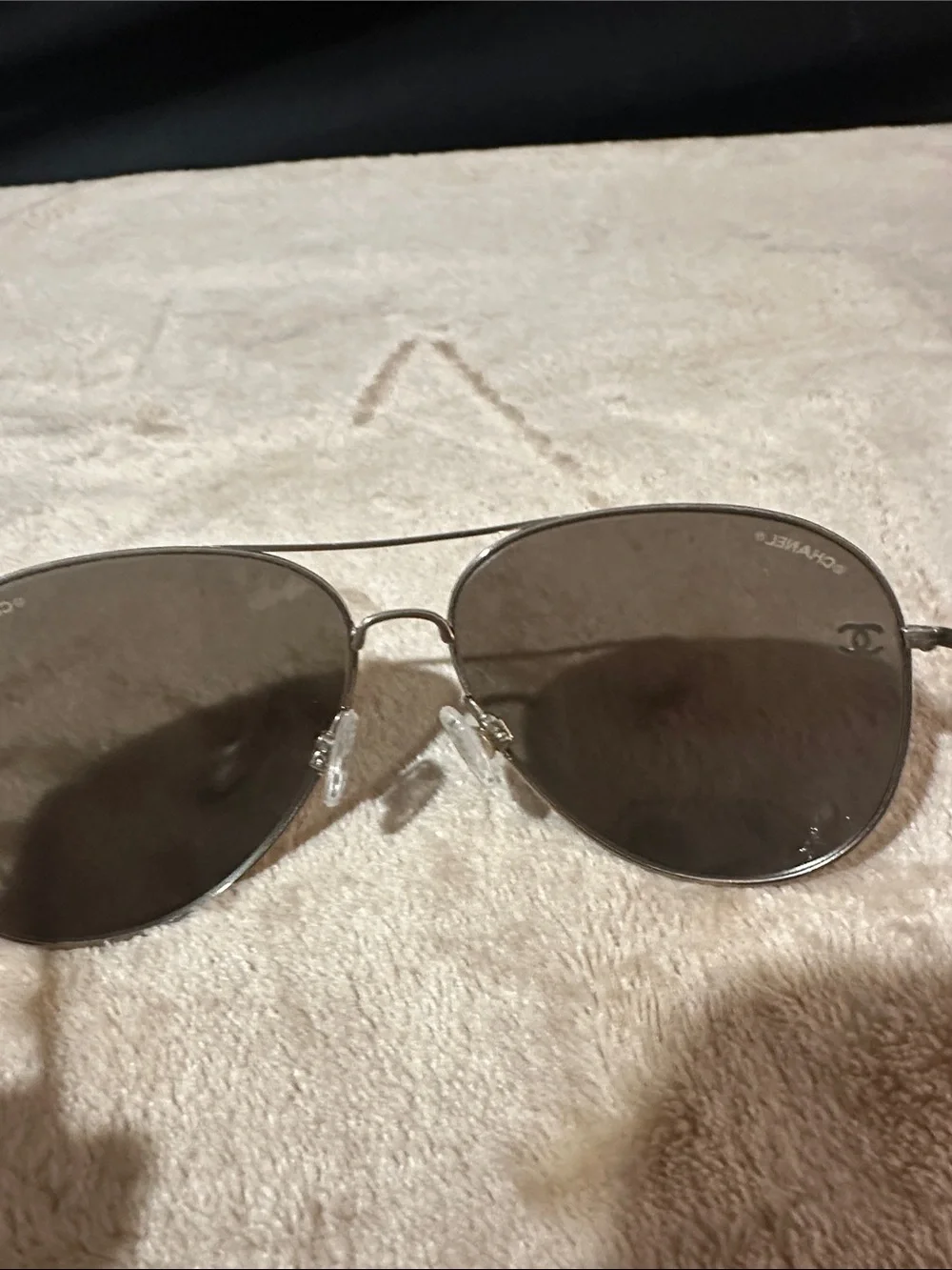CHANEL Silver Aviator Sunglasses with Black Case